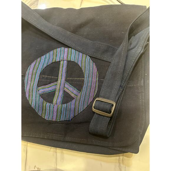Blue Handmade Cotton bag with Peace Symbol - Picture 2 of 8